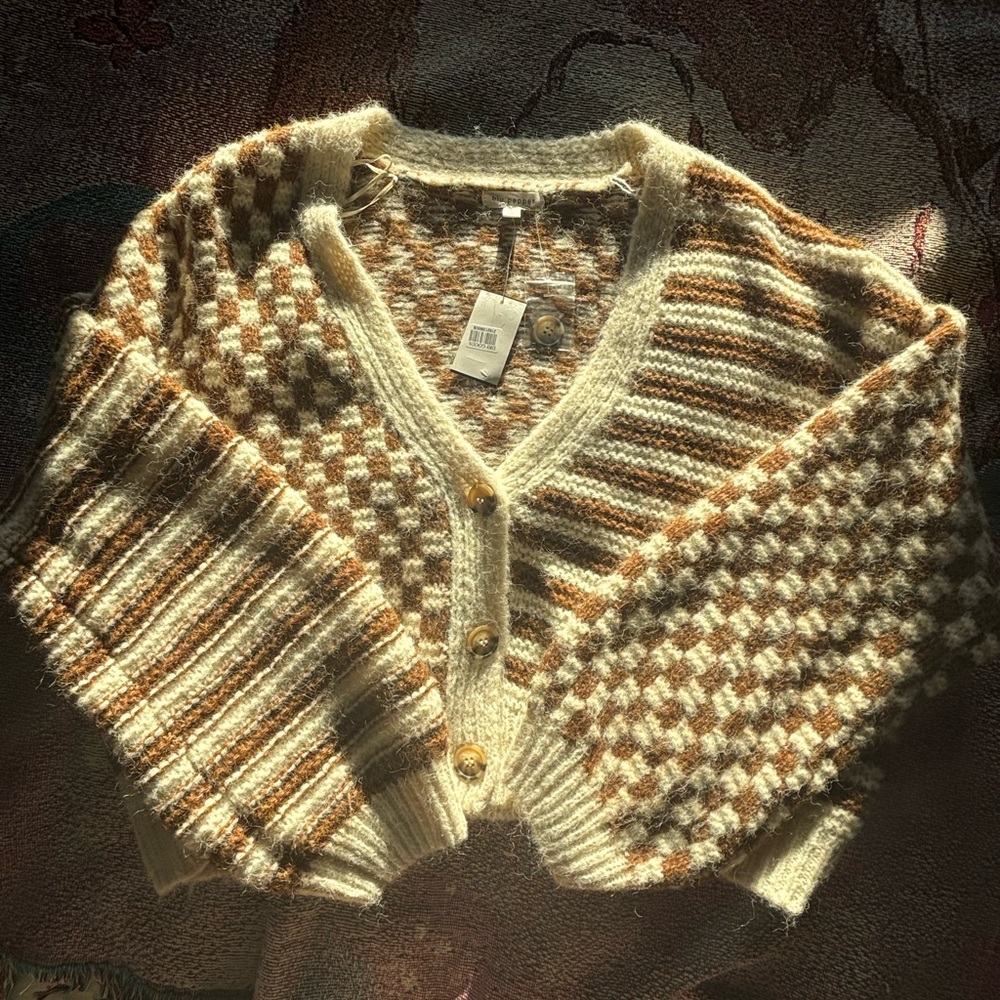Blu Pepper Cream and Brown Knit Cardigan
